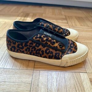 Schutz Leopard Print Calf Hair Slip-On Sneakers Size 8